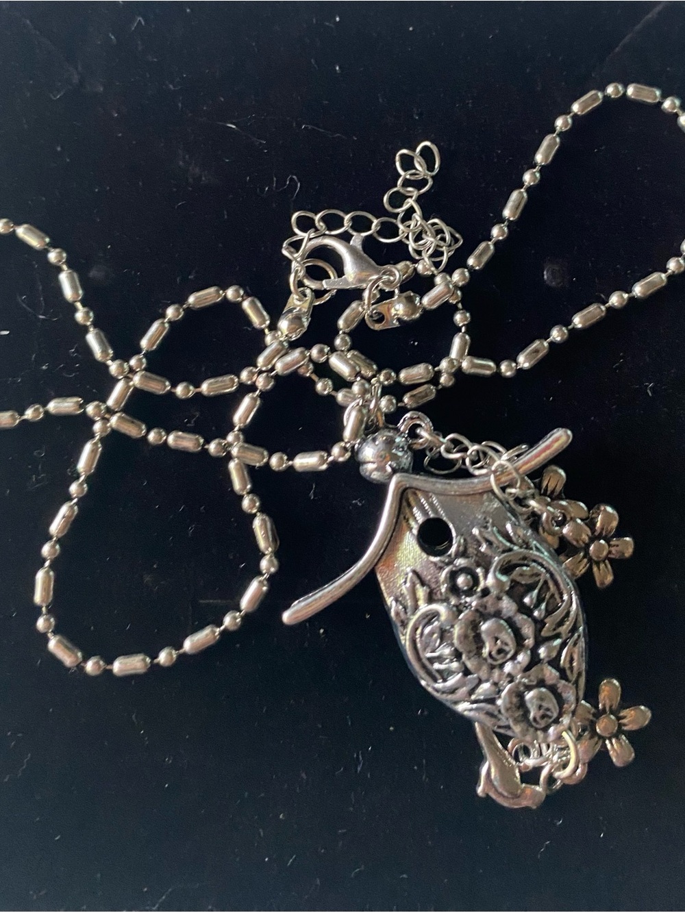 Silver Floral Birdhouse Pendant Necklace - Women Jewelry